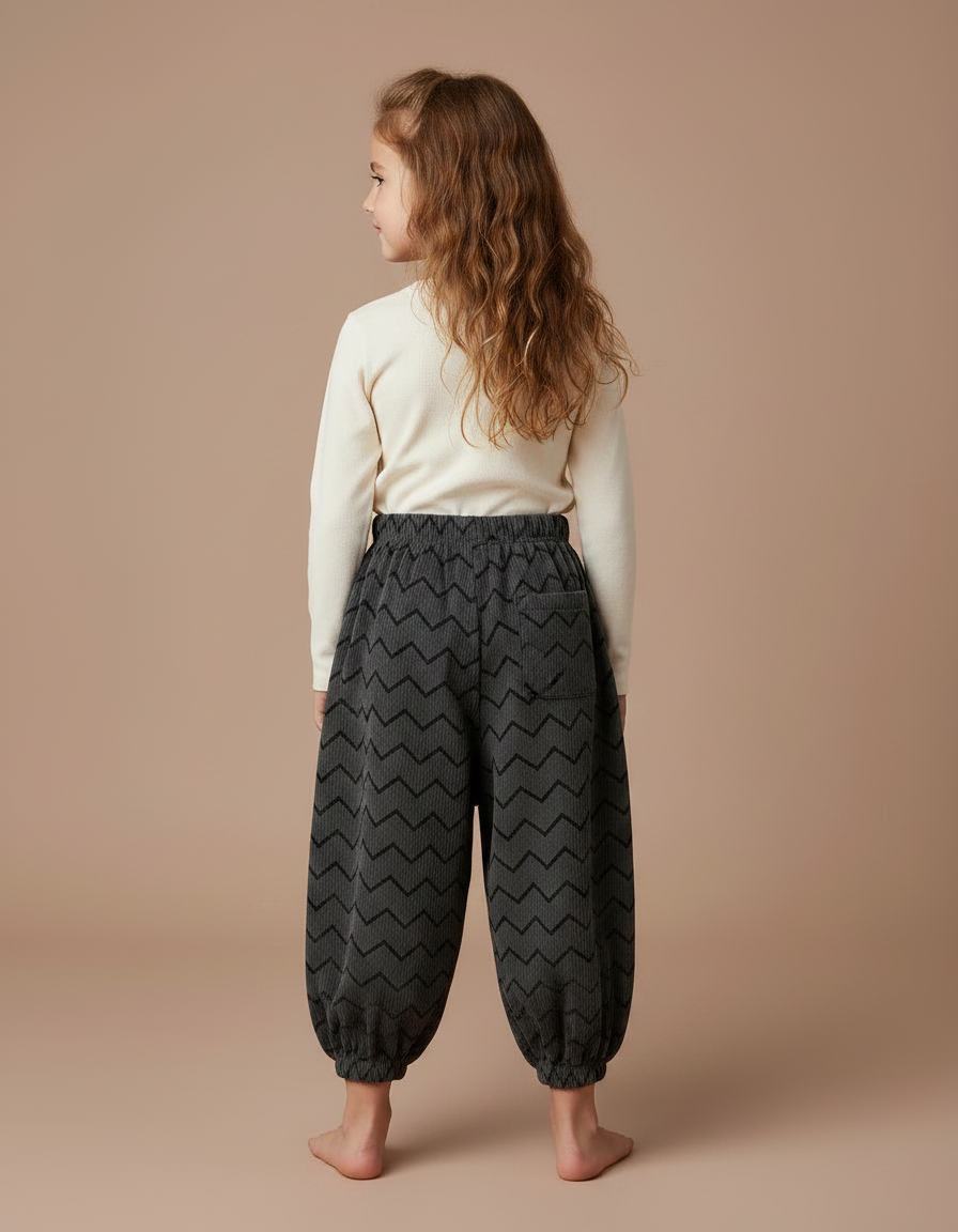 Pantalon Chinois Gris Côtelé Chevrons Bouffant Enfant - Cordé - vue 2