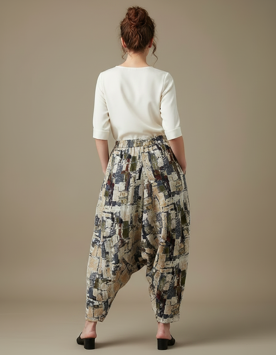 Pantalon Chinois Harem Imprimé Lin Coton Ample Rétro - vue 2
