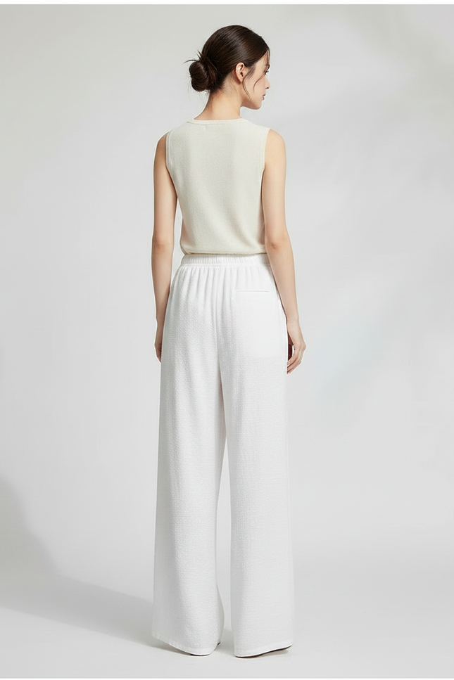 Pantalon Chinois Blanc Ample Fluide Texturé Femme - Lin - vue 2
