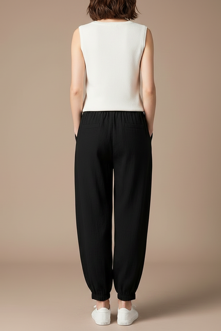 Pantalon Chinois Noir Ample Grue Fluide Femme - Lin - vue 2