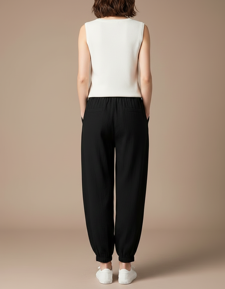 Pantalon Chinois Noir Ample Grue Fluide Femme - Lin - vue 2