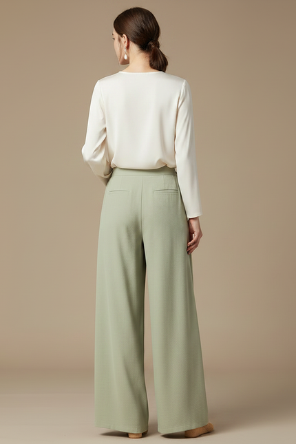 Pantalon Chinois Vert Ample Fluide Élégant Femme - Viscose - vue 2