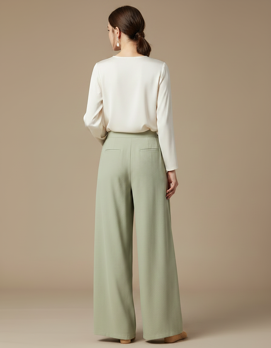 Pantalon Chinois Vert Ample Fluide Élégant Femme - Viscose - vue 2