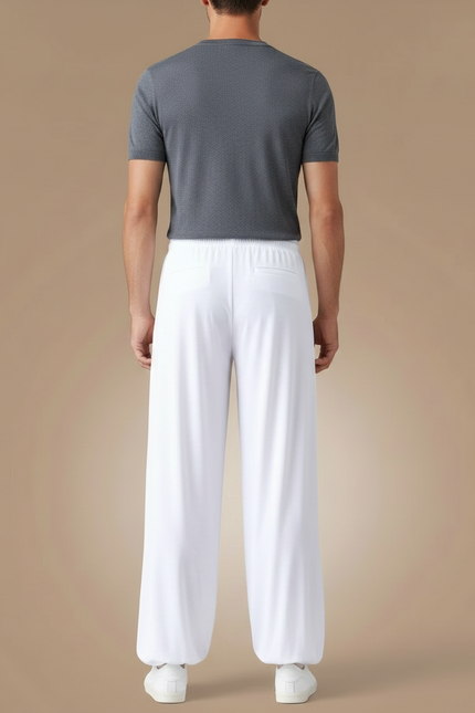 Pantalon Chinois Blanc Ample Fluide Élastiqué Unisexe - Viscose - vue 2