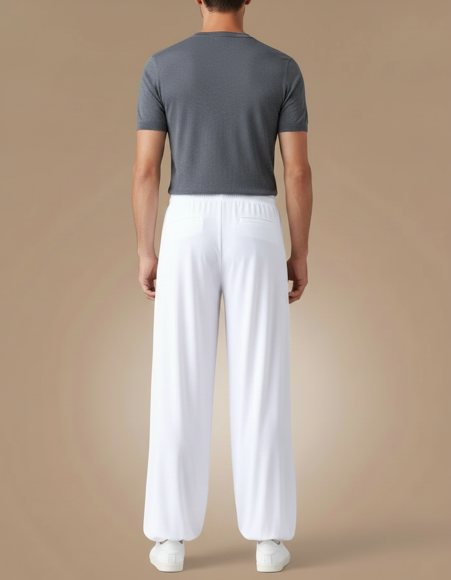 Pantalon Chinois Blanc Ample Fluide Élastiqué Unisexe - Viscose - vue 2