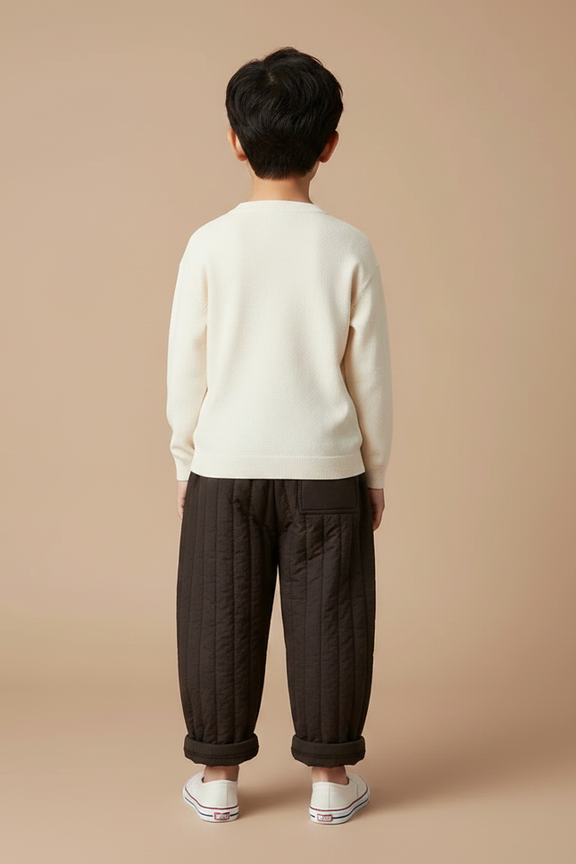 Pantalon Chinois Matelassé Marron Ample Hiver Enfant - Polyester - vue 2