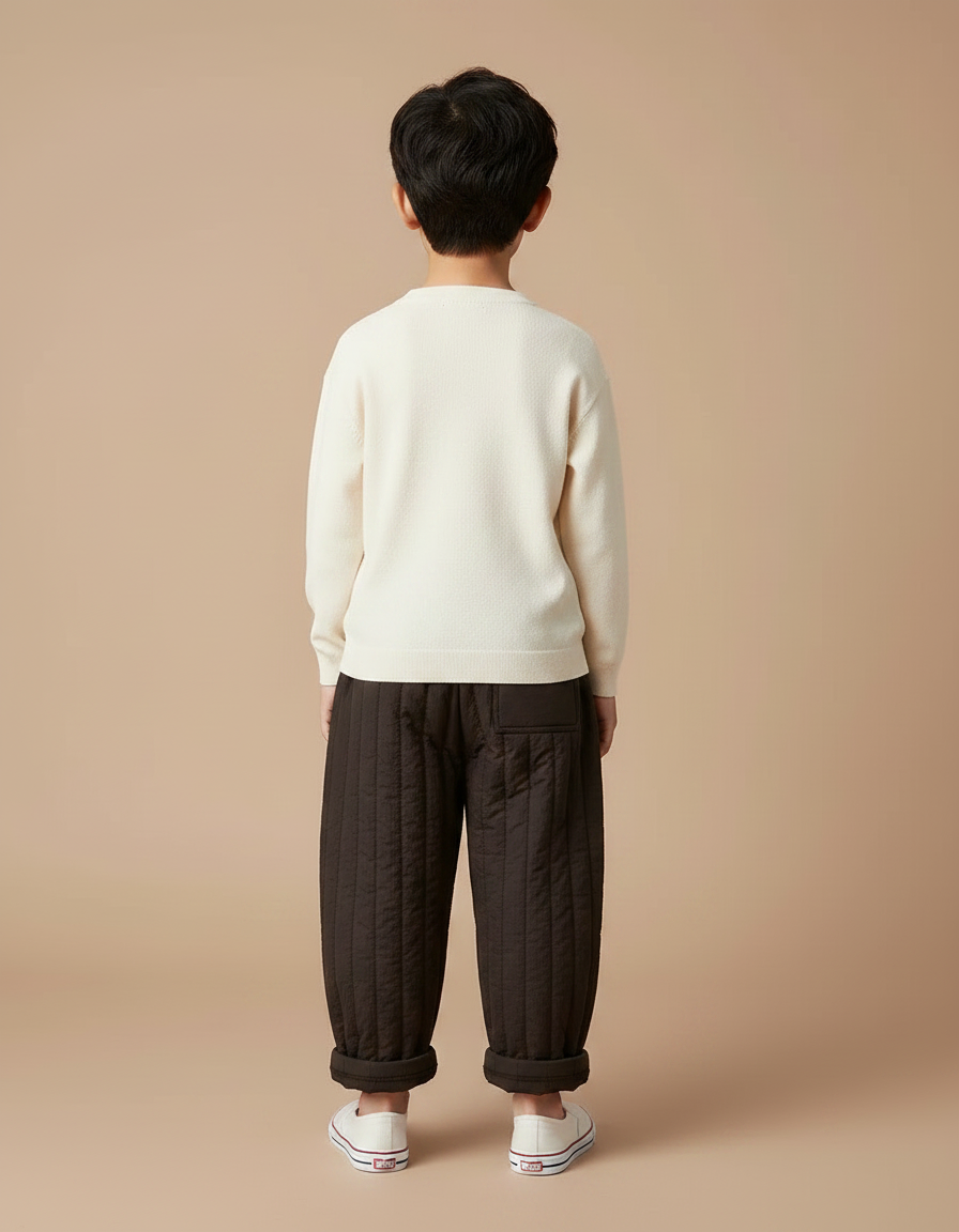 Pantalon Chinois Matelassé Marron Ample Hiver Enfant - Polyester - vue 2