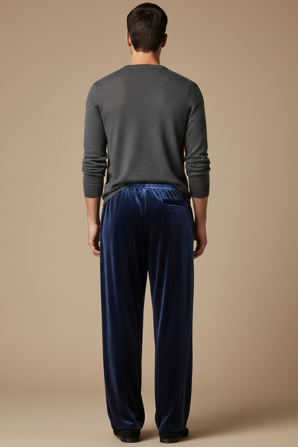 Pantalon Chinois Velours Bleu Ample Décontracté Homme - Marine - vue 2