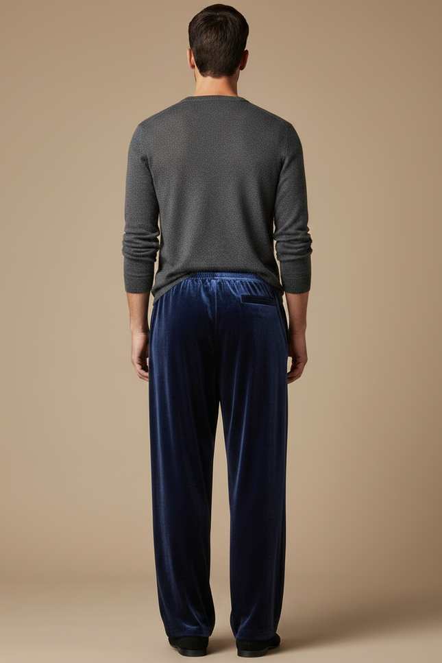 Pantalon Chinois Velours Bleu Ample Décontracté Homme - Marine - vue 2