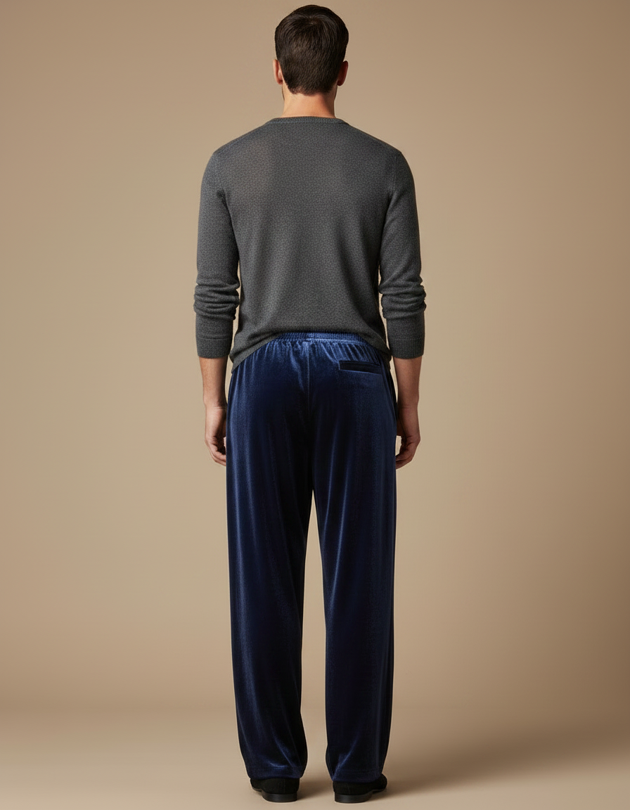 Pantalon Chinois Velours Bleu Ample Décontracté Homme - Marine - vue 2