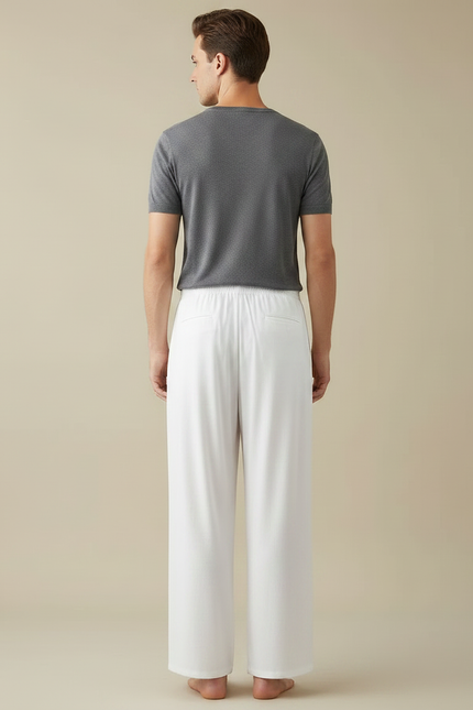 Pantalon Chinois Blanc Ample Brodé Ethnique Fluide - Viscose - vue 2