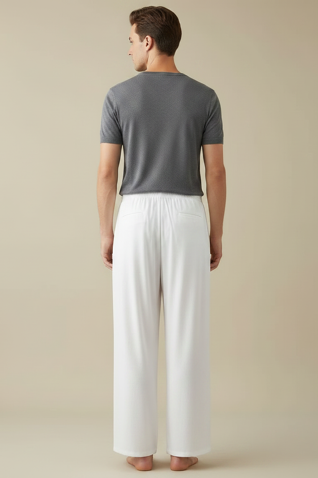 Pantalon Chinois Blanc Ample Brodé Ethnique Fluide - Viscose - vue 2