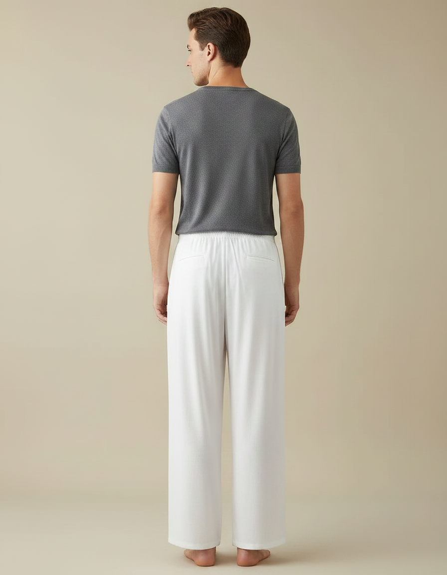 Pantalon Chinois Blanc Ample Brodé Ethnique Fluide - Viscose - vue 2