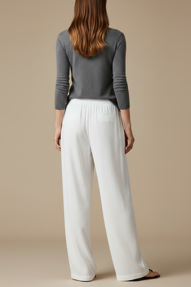 Pantalon Chinois Blanc Fluide Ample Décontracté Femme - Lin - vue 2