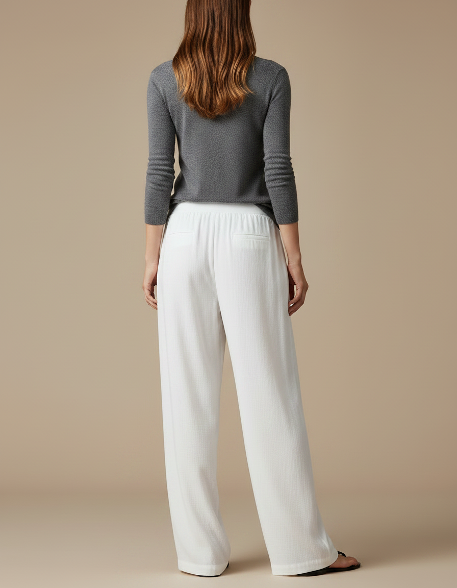 Pantalon Chinois Blanc Fluide Ample Décontracté Femme - Lin - vue 2
