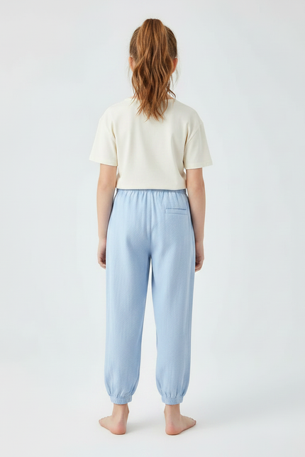 Pantalon Chinois Bleu Ciel Coton Lin Ample Enfant - vue 2