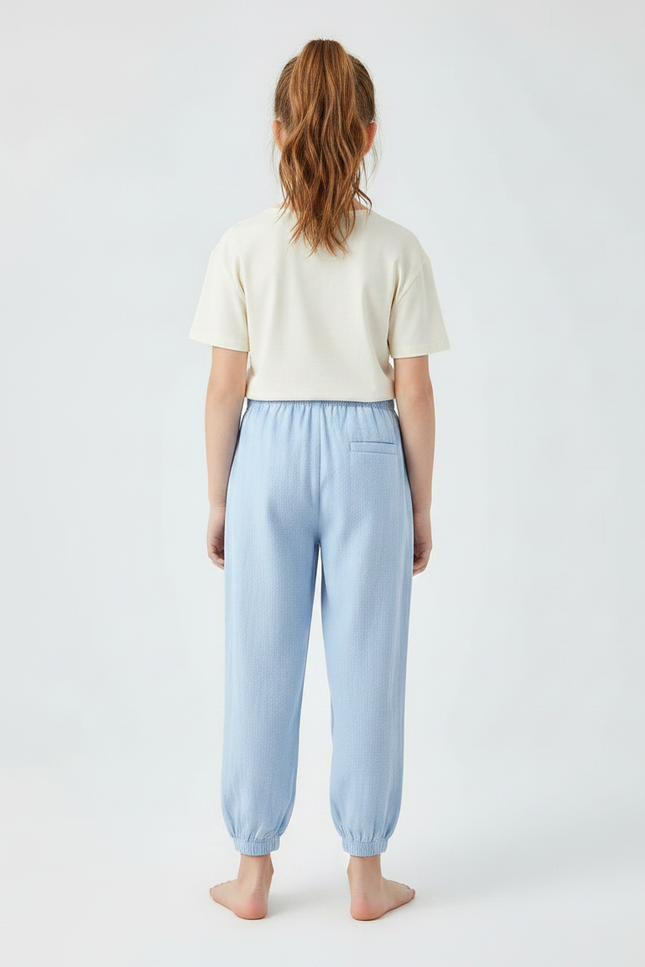 Pantalon Chinois Bleu Ciel Coton Lin Ample Enfant - vue 2
