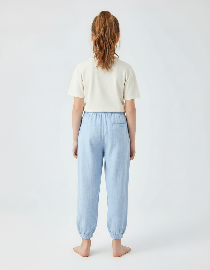 Pantalon Chinois Bleu Ciel Coton Lin Ample Enfant - vue 2