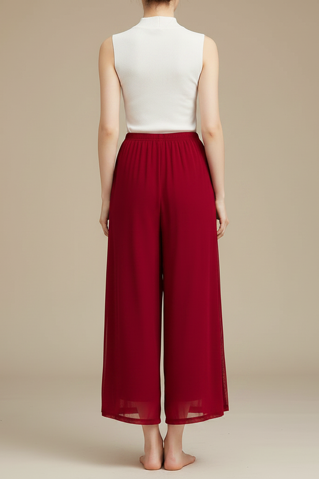 Pantalon Chinois Rouge Maille Fluide Ample Fendu - vue 2