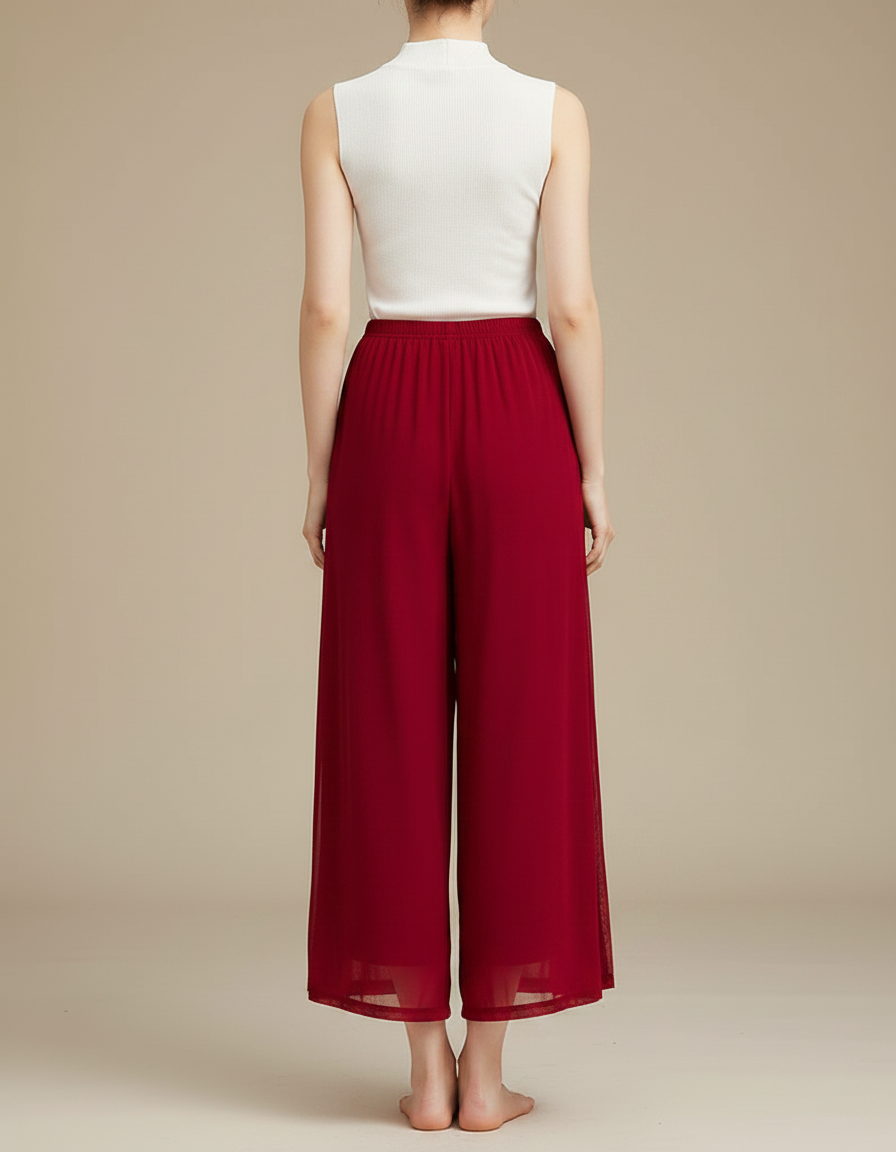 Pantalon Chinois Rouge Maille Fluide Ample Fendu - vue 2