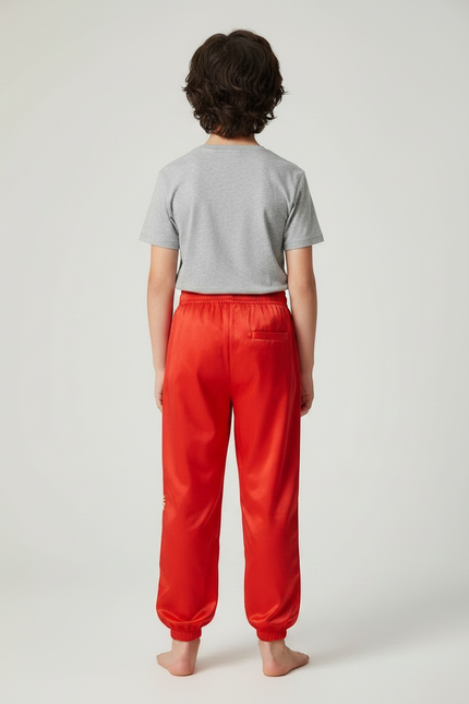 Pantalon Chinois Rouge Ample Dragon Brodé Enfant - Satin - vue 2