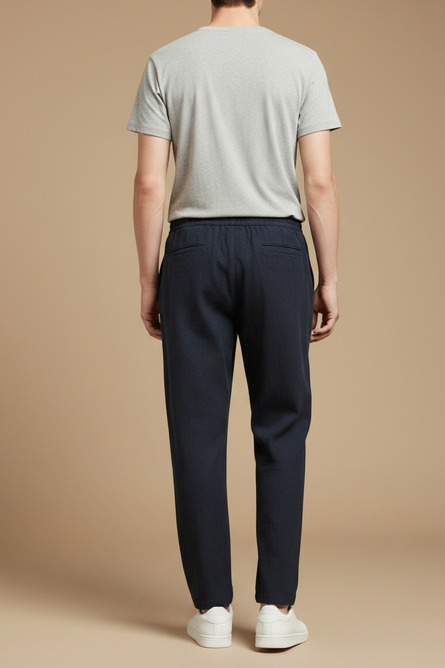 Pantalon Chinois Bleu Marine Ample Coton Lin - vue 2
