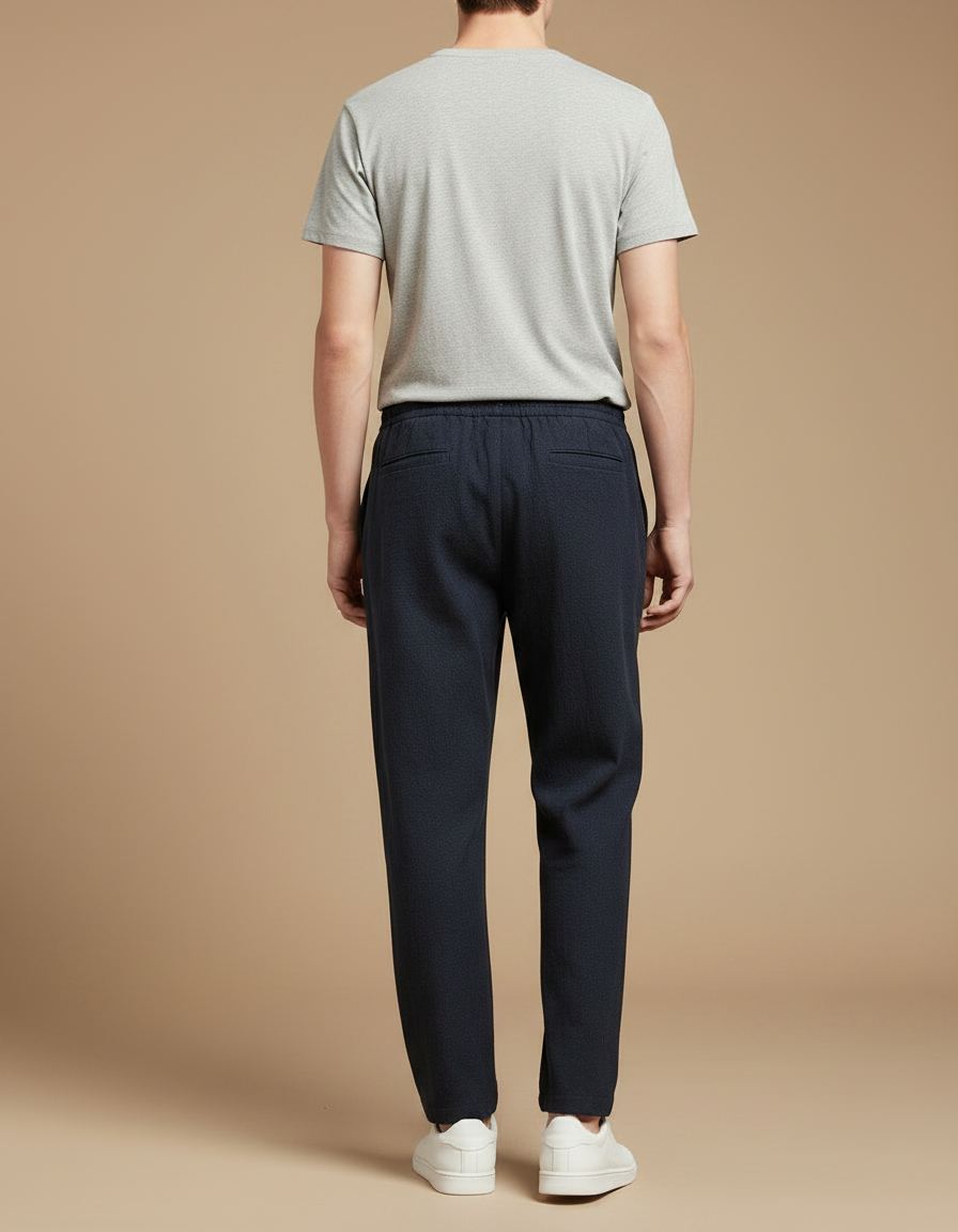 Pantalon Chinois Bleu Marine Ample Coton Lin - vue 2