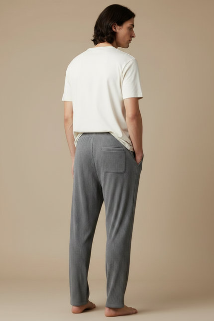Pantalon Chinois Gris Plissé Ample Décontracté Homme - Maille - vue 2