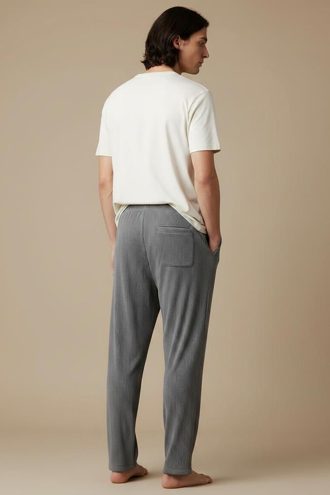 Pantalon Chinois Gris Plissé Ample Décontracté Homme - Maille - vue 2