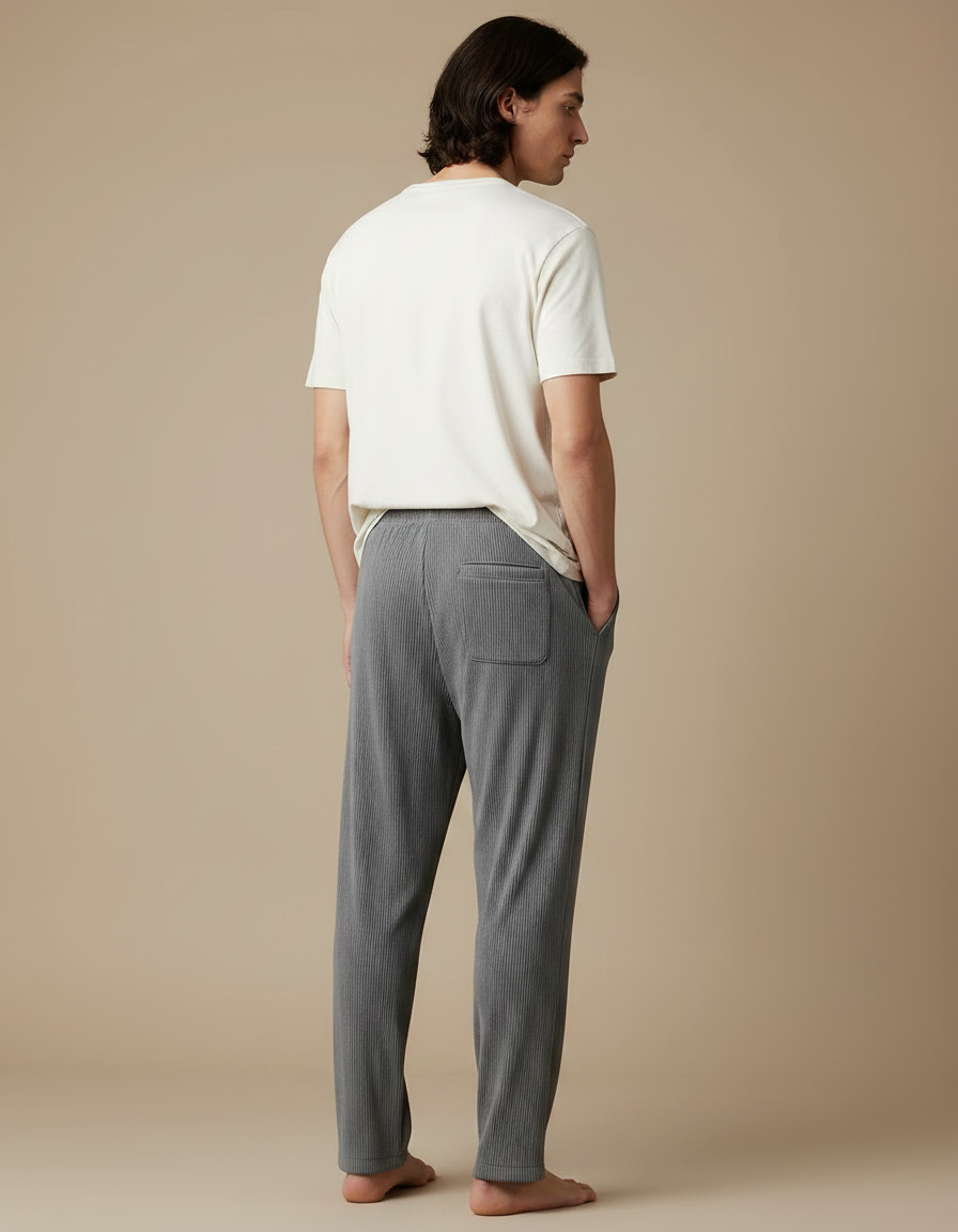 Pantalon Chinois Gris Plissé Ample Décontracté Homme - Maille - vue 2