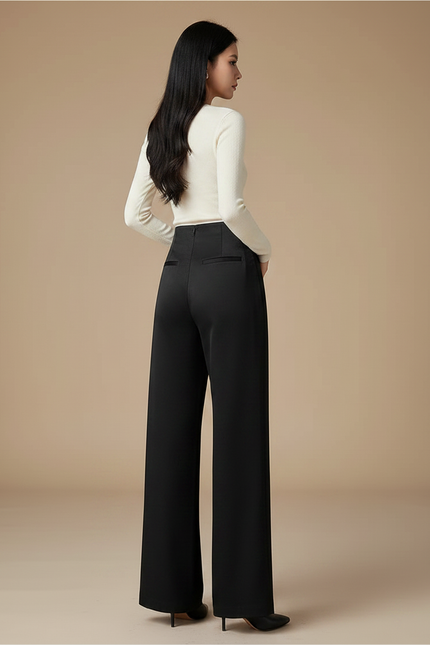 Pantalon Chinois Femme Noir Large - Satin - vue 2
