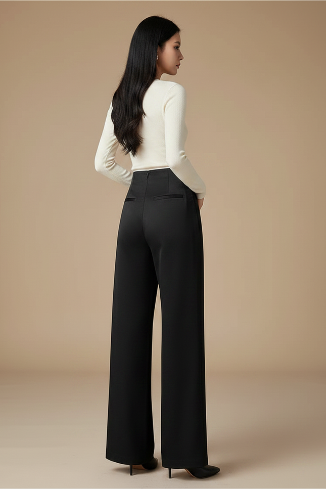 Pantalon Chinois Femme Noir Large - Satin - vue 2