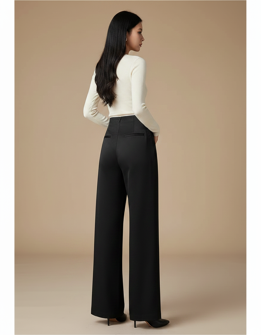 Pantalon Chinois Femme Noir Large - Satin - vue 2