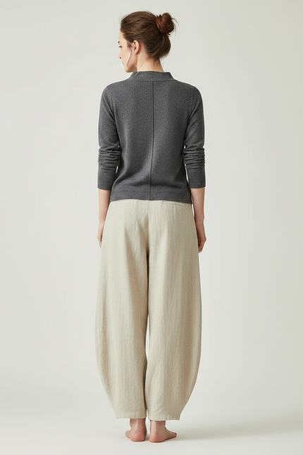 Pantalon Chinois Femme Beige Sarouel - Lin - vue 2