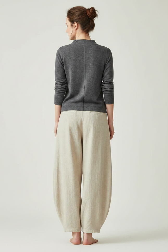 Pantalon Chinois Femme Beige Sarouel - Lin - vue 2