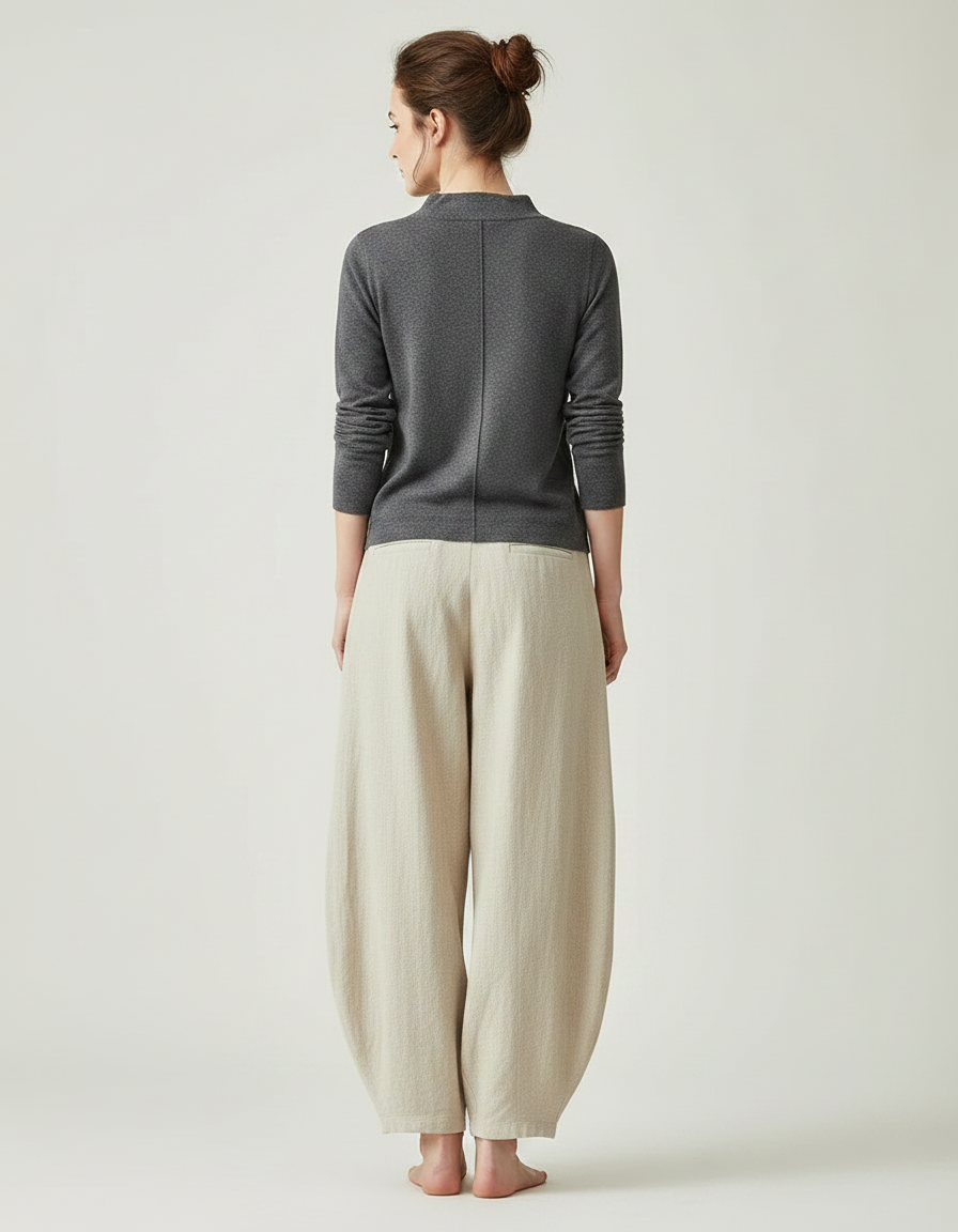 Pantalon Chinois Femme Beige Sarouel - Lin - vue 2