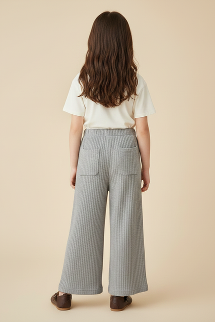 Pantalon Chinois Gris Côtelé Ample Décontracté Enfant - Maille - vue 2