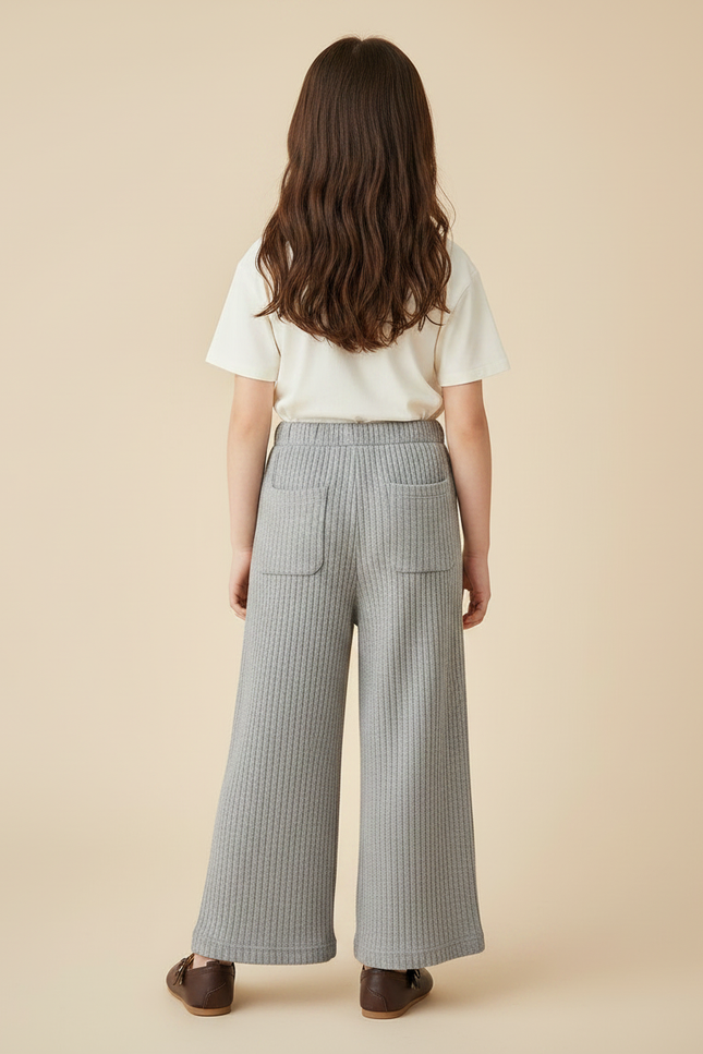Pantalon Chinois Gris Côtelé Ample Décontracté Enfant - Maille - vue 2