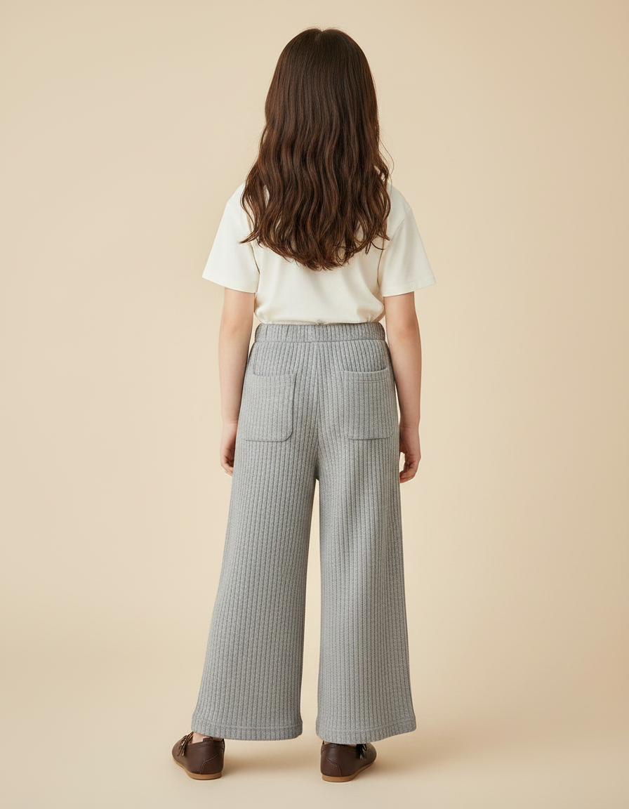 Pantalon Chinois Gris Côtelé Ample Décontracté Enfant - Maille - vue 2