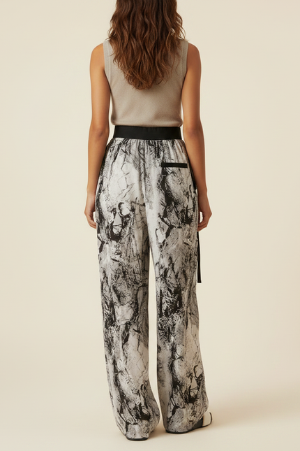 Pantalon Chinois Imprimé Encre Fluide Ample Noué Femme - Viscose - vue 2