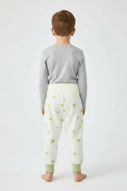 Pantalon Chinois Crème Pois Vert Coton Ample Enfant - Imprimé Molleton - vue 2