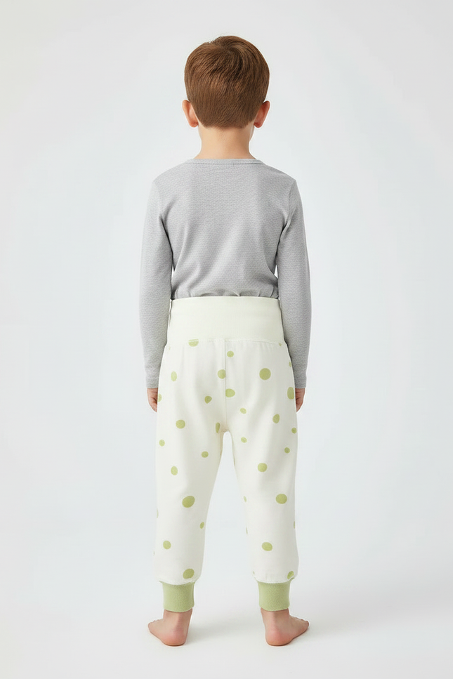 Pantalon Chinois Crème Pois Vert Coton Ample Enfant - Imprimé Molleton - vue 2