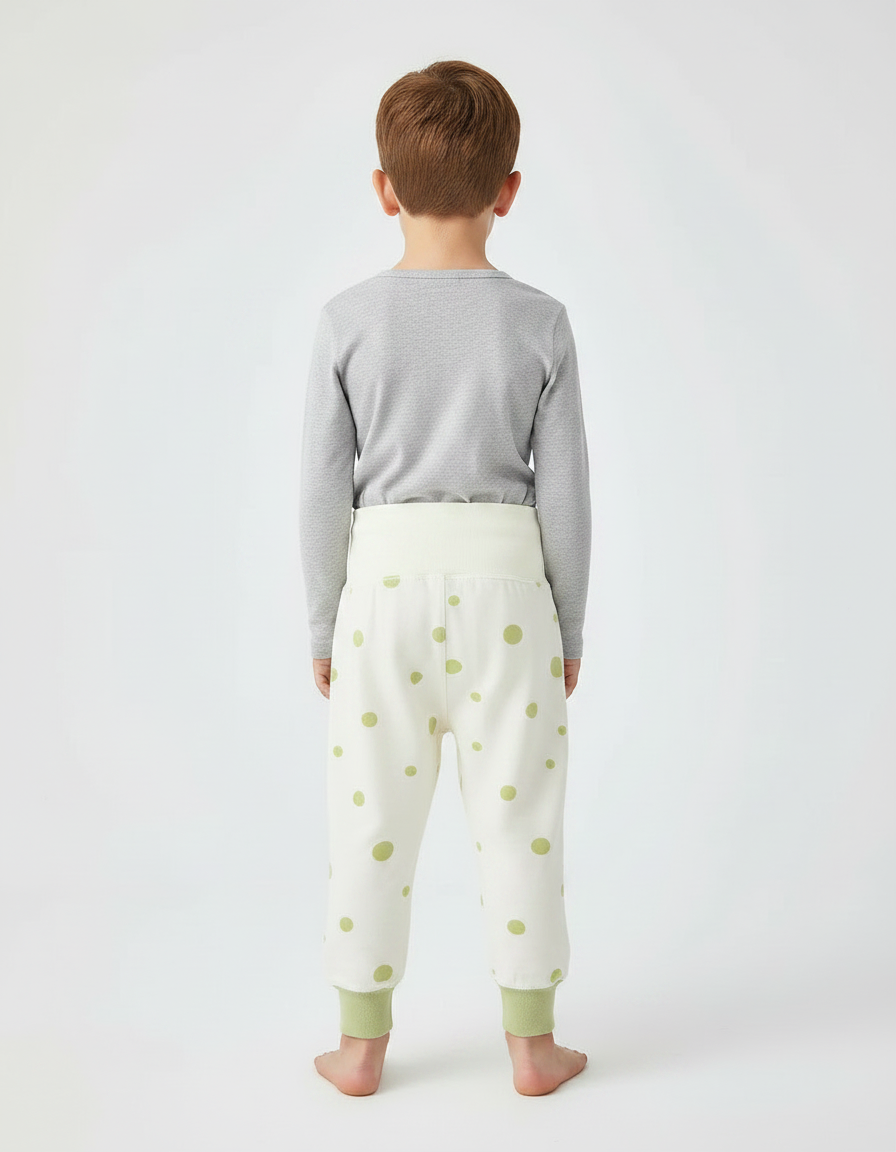 Pantalon Chinois Crème Pois Vert Coton Ample Enfant - Imprimé Molleton - vue 2