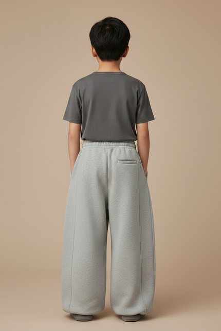 Pantalon Chinois Gris Ample Coton Molletonné Enfant - vue 2