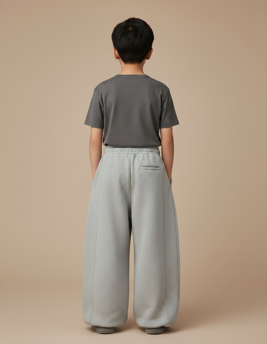 Pantalon Chinois Gris Ample Coton Molletonné Enfant - vue 2