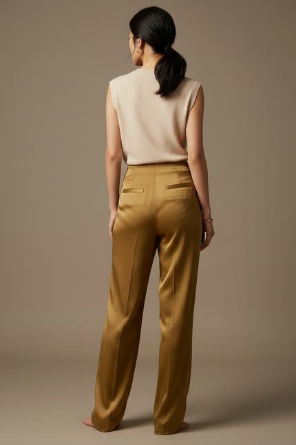 Pantalon Chinois Doré Satiné Ample Nœuds Femme - vue 2