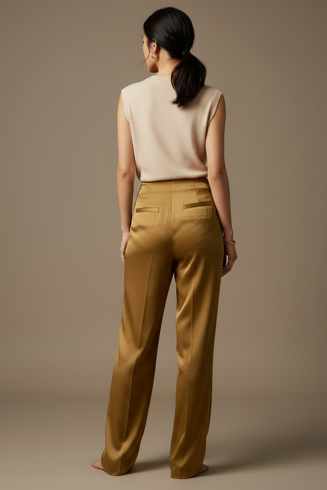Pantalon Chinois Doré Satiné Ample Nœuds Femme - vue 2