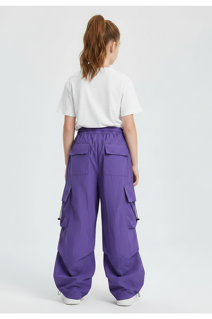 Pantalon Chinois Violet Cargo Ample Décontracté Enfant - Polyester - vue 2