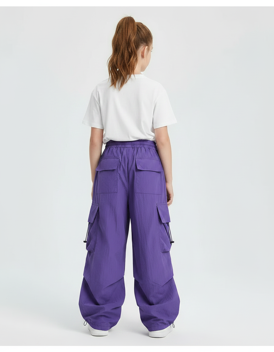 Pantalon Chinois Violet Cargo Ample Décontracté Enfant - Polyester - vue 2