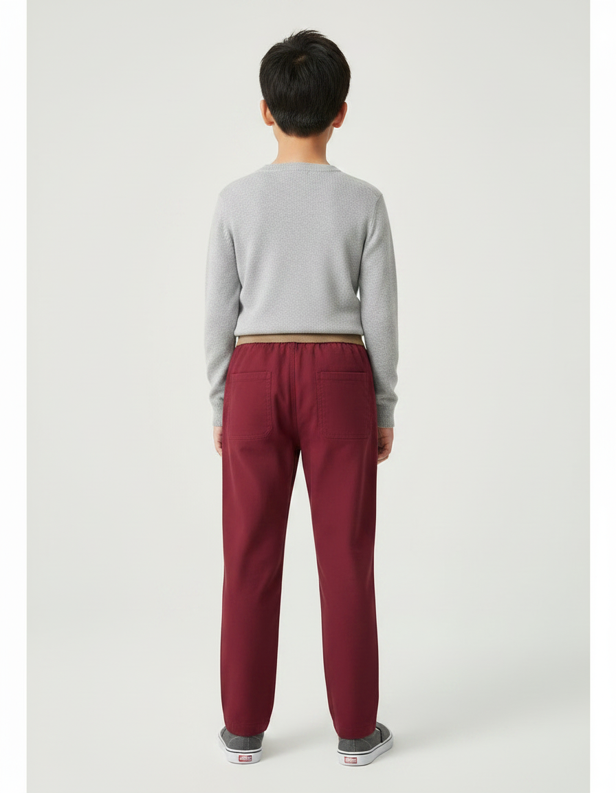 Pantalon Chinois Bordeaux Décontracté Boutons Garçon - Coton - vue 2